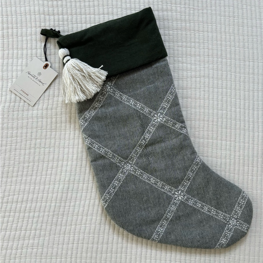 Hearth & Hand Magnolia Forest Green Lattice Holiday Stocking NWT